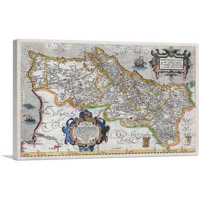 Carte du Portugal 1579 par Abraham Ortelius, reproduction d'art sur toile tendue