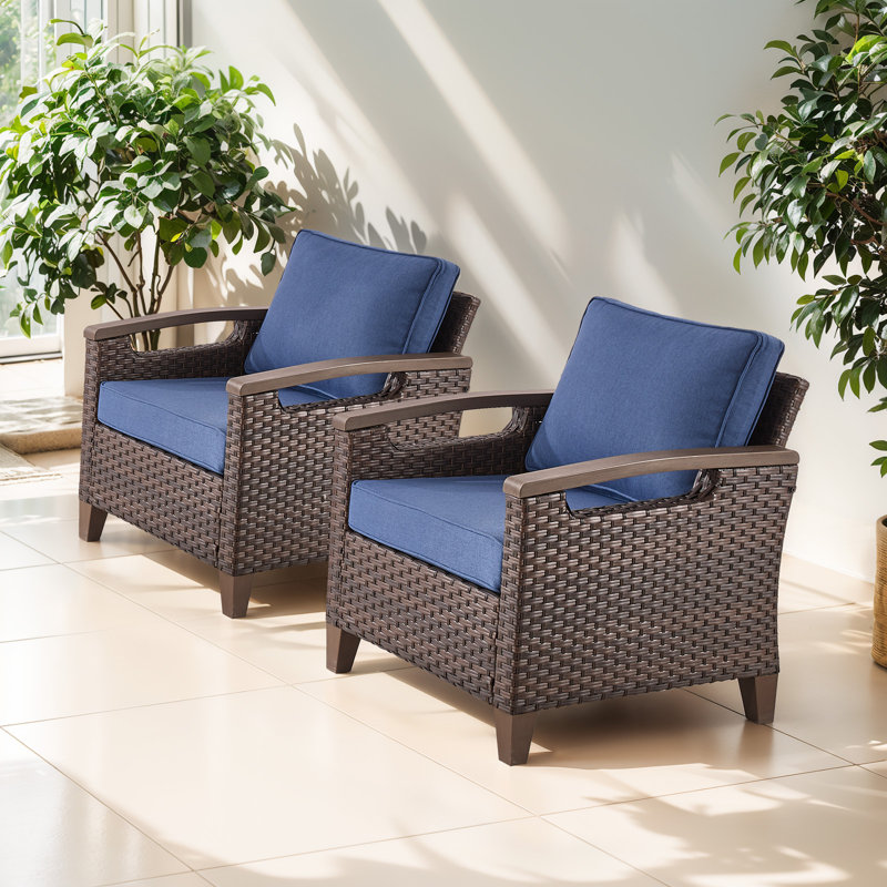  Ensemble de deux chaises de patio en osier avec coussins en oléfine résistants à l'eau, Bleu