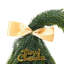 Sapins de Noël fantaisie en 3 parties, à cime incurvée, ornés de décorations dorées, de motifs en pain d'épice et de bases en toile de jute