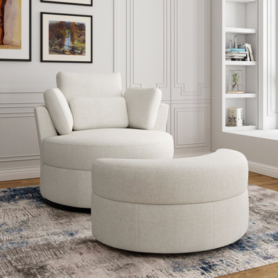 105.7Cm Wide Swivel Barrel Chair and Ottoman