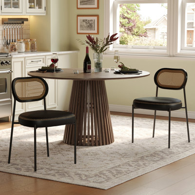 Cleburn Mid Century Modern Upholstered Dining Chairs With Curved Rattan Back,pu Leather Cushion by Bay Isle Home