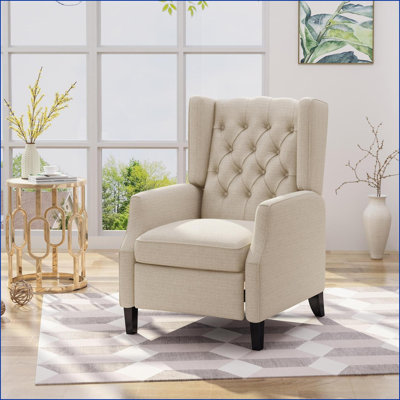 Fauteuils inclinables, fauteuil inclinable en tissu avec rivets Mid-Century | Tweed beige clair | Structure en bouleau