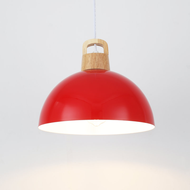 Karinne 1 - Light 11.81" Modern Single Metal Dome Pendant with Plug-In Switch for Kitchen Island Dining Room Entryway, Red