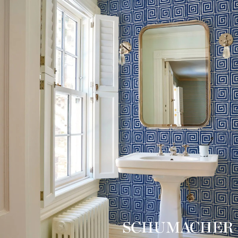 Schumacher x Cristina Buckley Trousdale Wallpaper, Midnight Blue