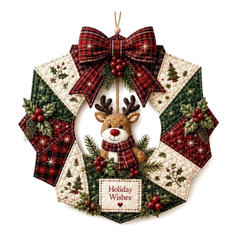 Trousse de bricolage pour couronne de Noël en tissu de courtepointe, Brun