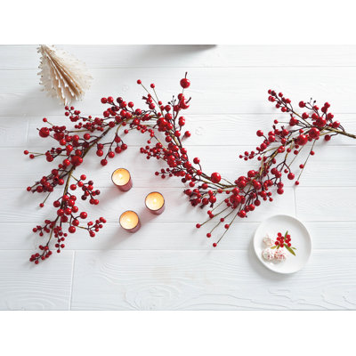  5 ft. Artificial Bright Red Holly Berries Garland Christmas Tree Staircase Mantel Fireplace Home Decorations Foam Berries