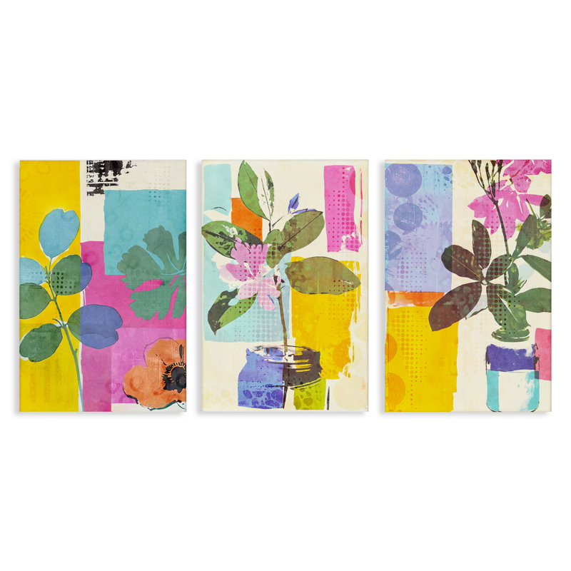 Ensemble de toiles 3 pièces Drifting Bloom Botanicals, design par Andrea Haase, H 24 po x l 48 po