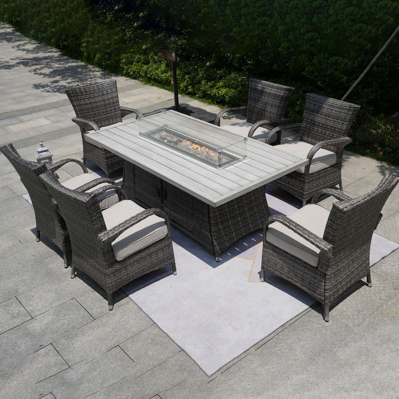 6 - Person Rectangular Outdoor Dining Set With Cushions, Gray