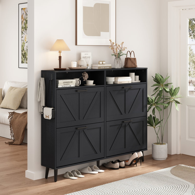 Armoire de rangement à chaussures avec portes réglables, Noir, 4