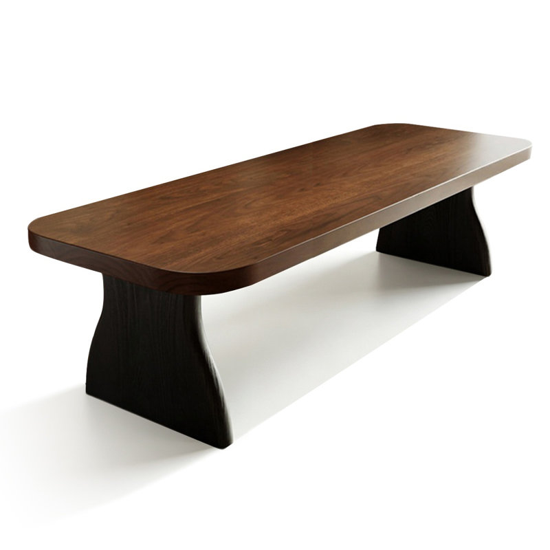 Nut-brown+Black Rectangular Solid Wood Dining Table, 29.53"H×78.74"L×31.50"W