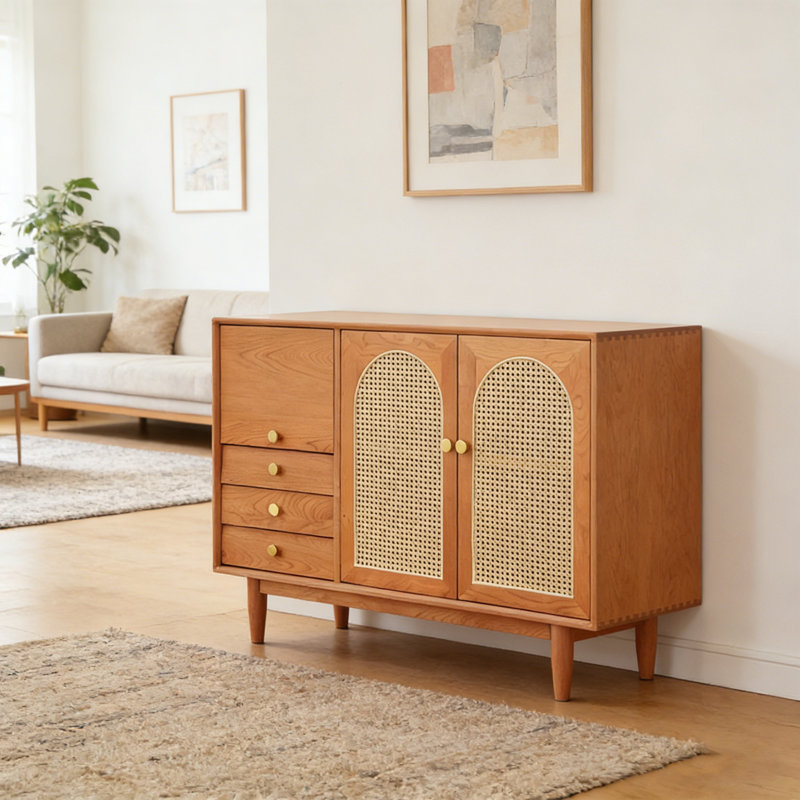 Buffet minimaliste en rotin, H 37,4 po x l 59,06 po x P 15,75 po