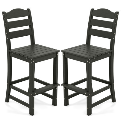 Set Of 2 Outdoor HDPE Bar Stool Patio Tall Chair Backrest Footrest All Weather Black