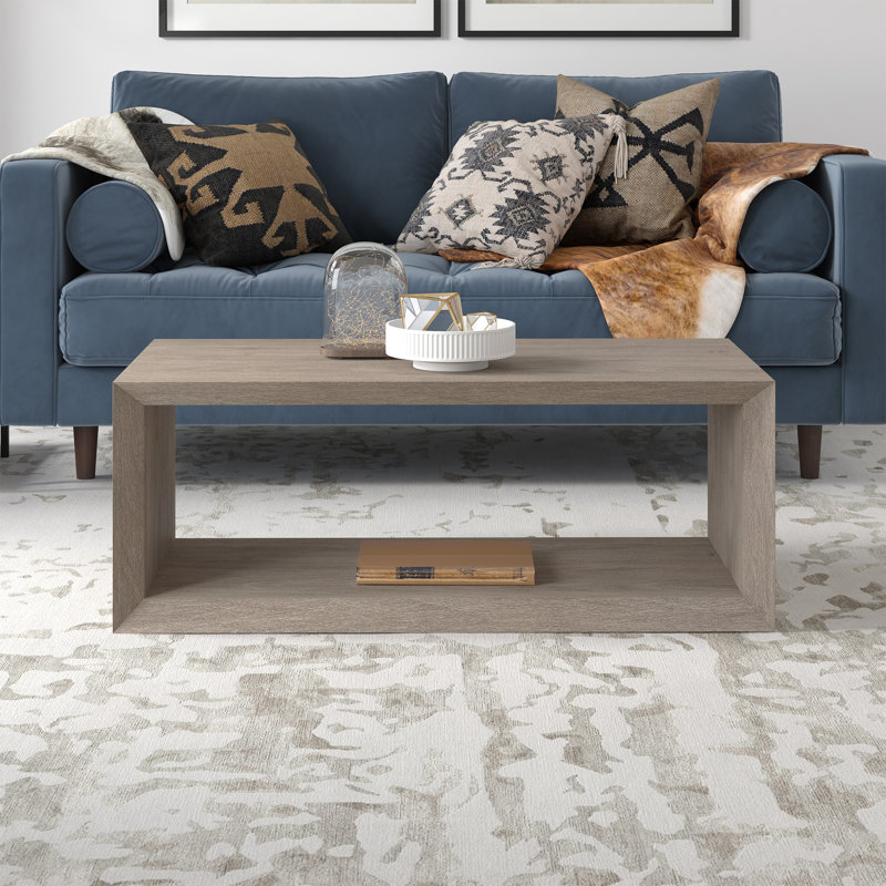 Samuelson Faux Wood Coffee Table With Shelf, 18" H x 48" L x 23.38" W, Black Grain