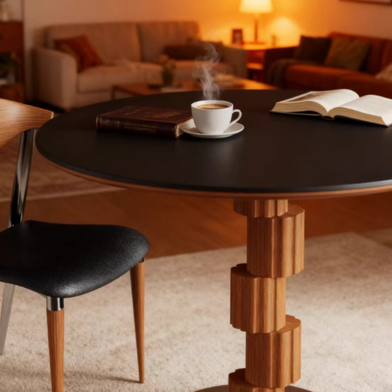 Table ronde Retro Creative, Noir, 29.52"H x 39.37"L x 39.37"W, Marron foncé