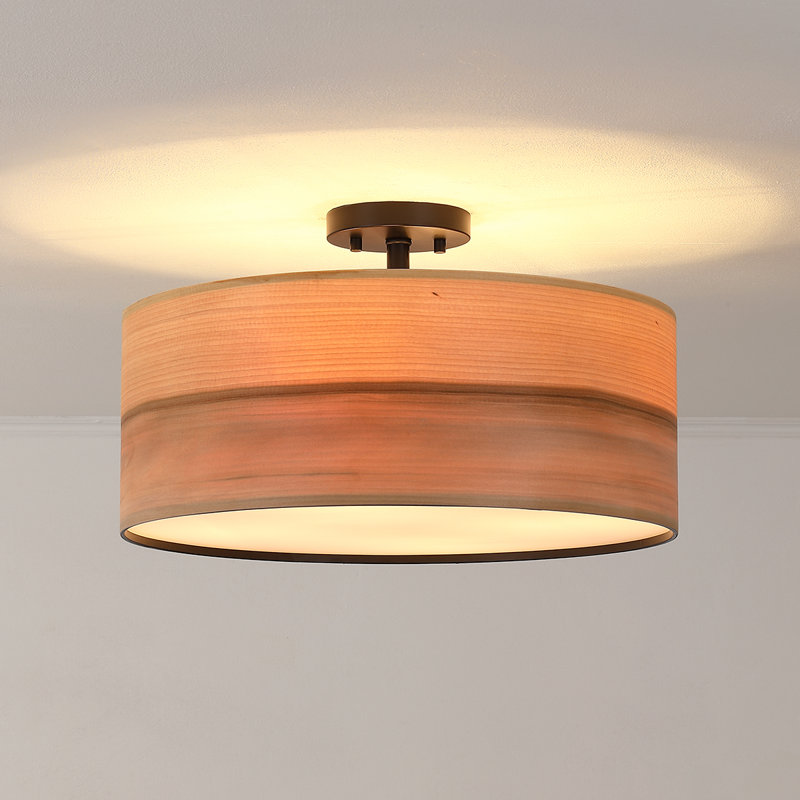 18 po Plafonnier semi-encastré cylindrique en placage de bois 4 lumières, L 18 po - 4 douilles
