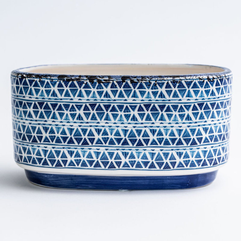 Mediterranian Blue And White Oval Planter