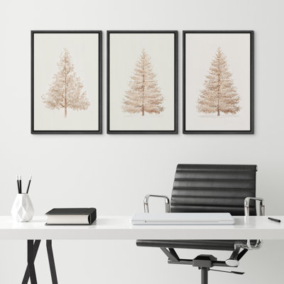 «Neutral Toned Christmas Tree Trio Art», reproduction d'art sur toile encadrée 3 pièces