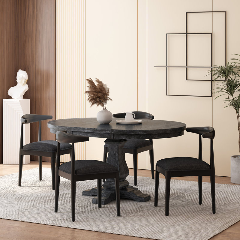 Jobita Dining Set, Black Textured Tweed
