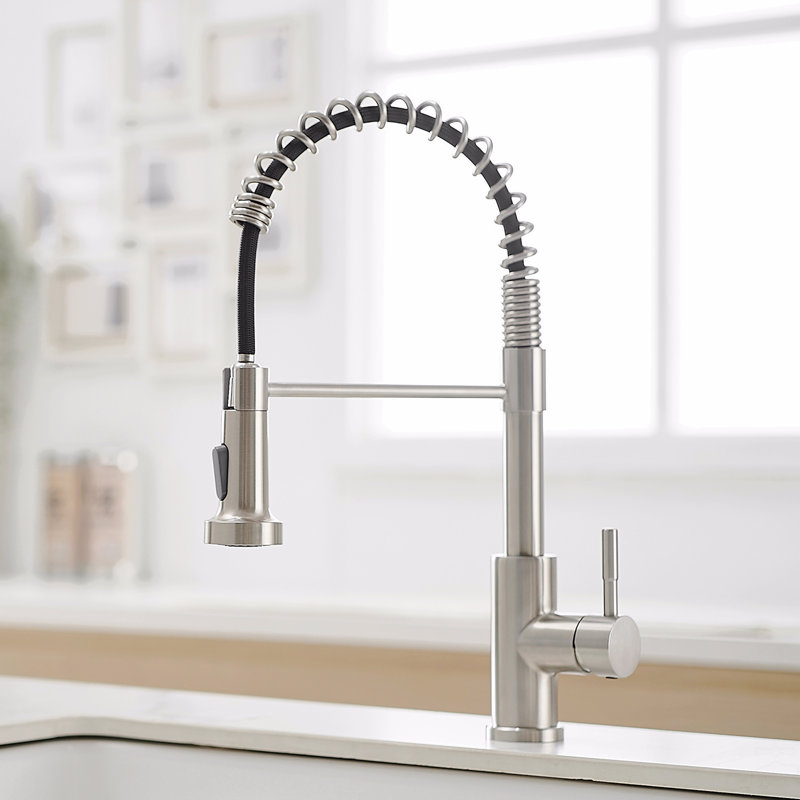 Kitchen Faucet With Pull Down Sprayer  Stainless Steel Single Handle Pull Out Spring Sink Faucets, Brushed Nickel