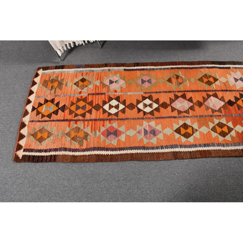 Tapis de style kilim tissé à la main Classic Classic avec motifs multicolores complexes brun / orange