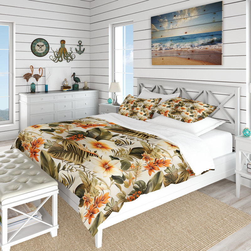 Ensemble de housse de couette Tropical Greens Warm Earth Tones IV, Housse de couette pour grand lit et 2 taies décor