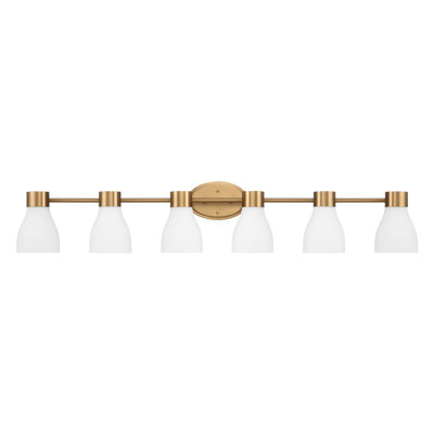 Jessa 6-Light Brushed Brass Vanity Light with Acid-Etched Opal Glass Shades
