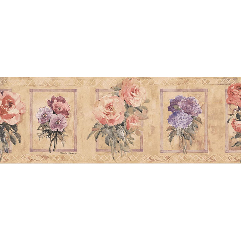 Bordure de papier peint Reece Rose Hydrangea in Squares L 15 pi x l 7 po