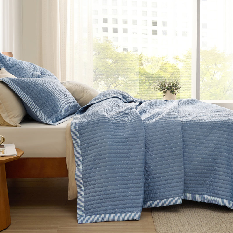 Ensemble de literie courtepointe légère et légère, King Quilt + 2 King Pillow Sham, Velours côtelé bleu