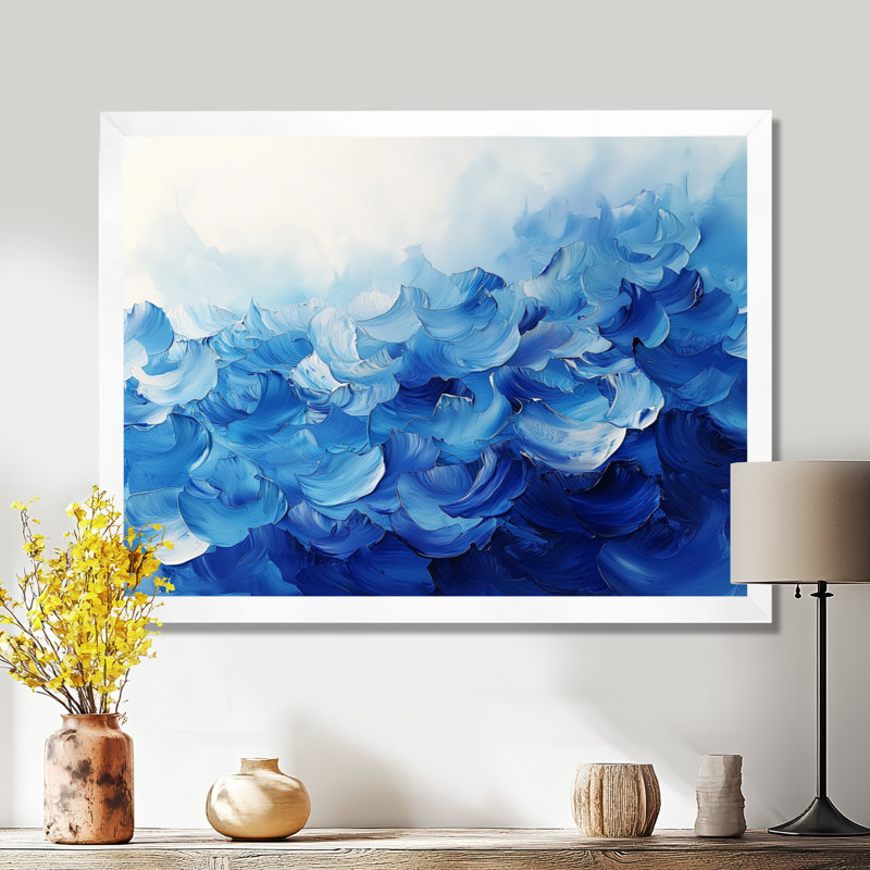 Bleu et blanc délicats pétales de fleurs II - fleurs, art mural, H 12 po x l 20 po, Picture Framed, Blanc