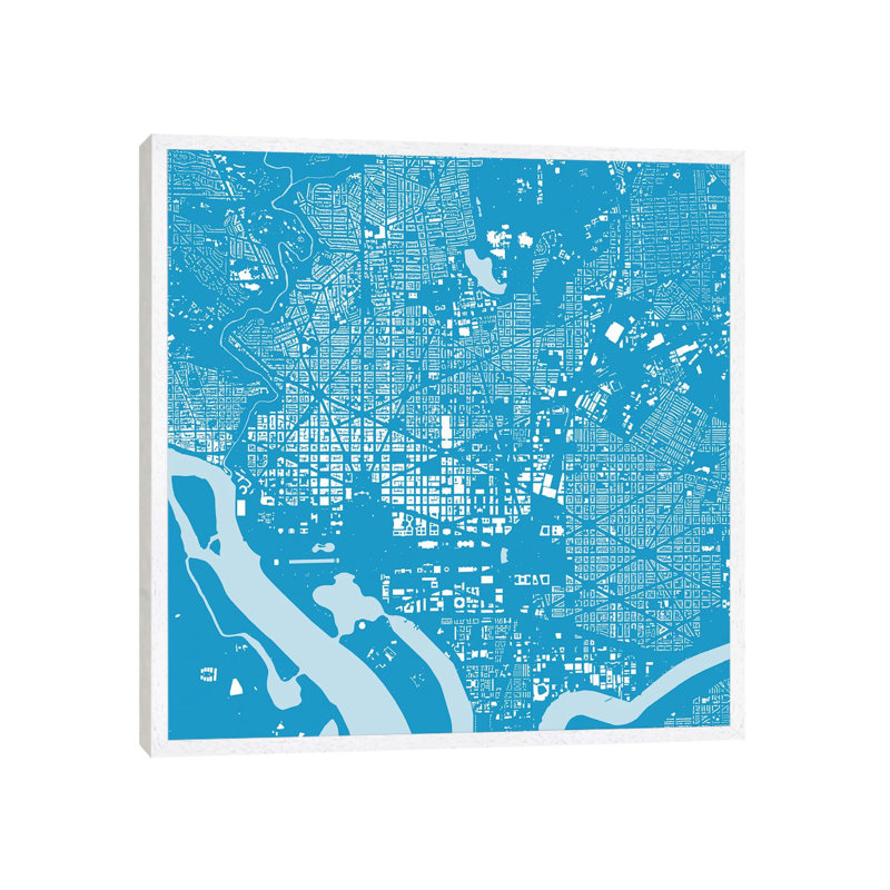 Washington D.C. Urban Map - Floater Frame Print on Canvas, 45.72 cm H x 45.72 cm W, White Framed