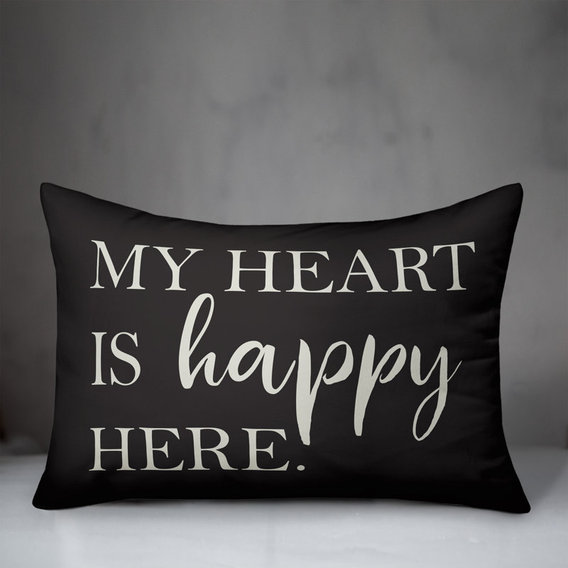 Housse et insert de coussin rectangulaire d'extérieur Heart Is Happy Here, Noir