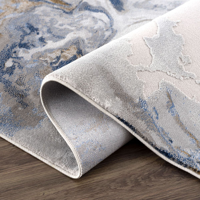 Seema REG140A Abstract Grey Blue Area Rug, Rectangle 7'9" x 10'2"