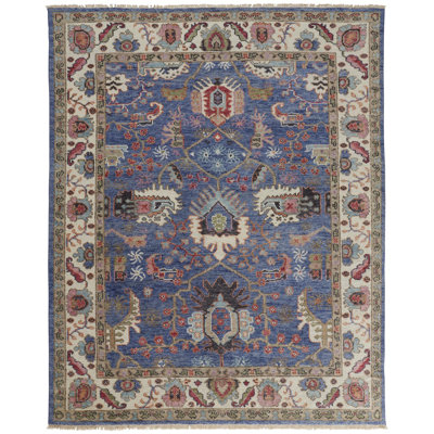 Beall Wool Oriental Area Rug in Blue