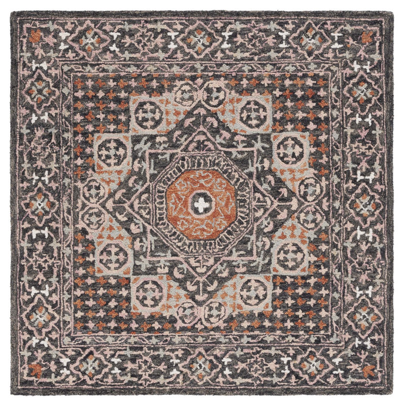 Hand Tufted Wool/Cotton Oriental Rug in Black/Rust, Square 5'