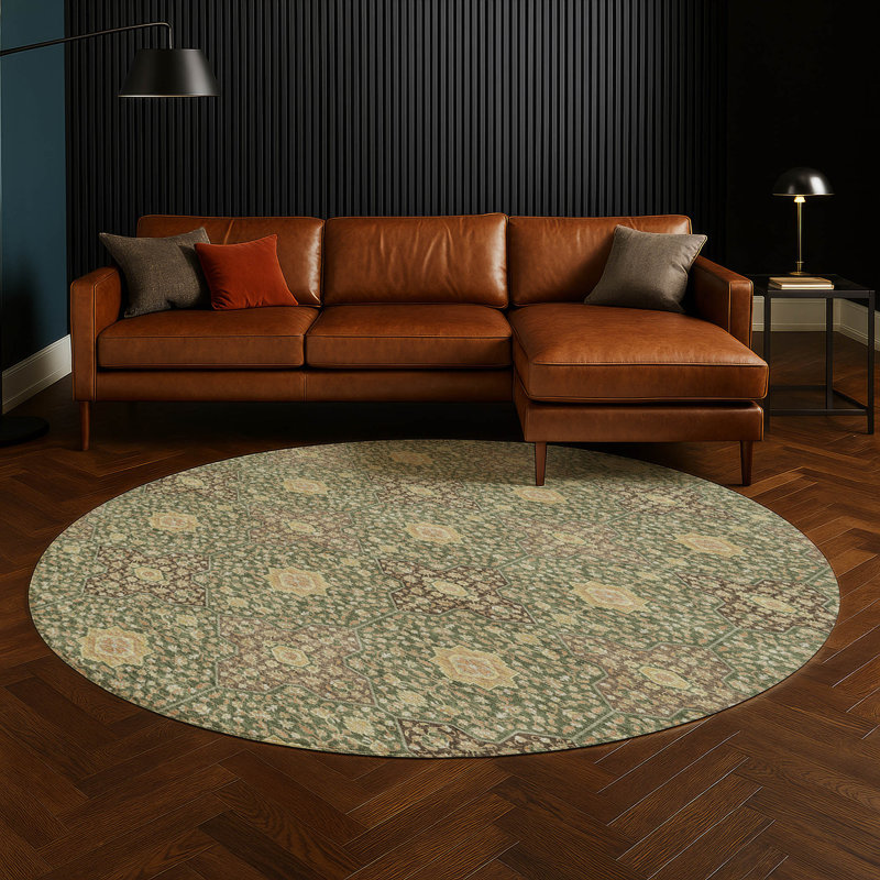 Machine Washable Indoor/Outdoor Chantille ACN2566 Damask Rug, Round 8', Olive