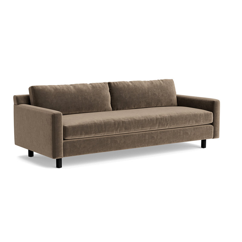 Banc Hunter sans passepoil, canapé 90 avec fini en bois, H 32 po x l 90 po x P 39 po, Velours performance - loutre, Black