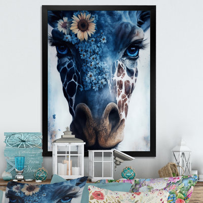 Portrait de girafe avec tournesols II - reproduction sur toile