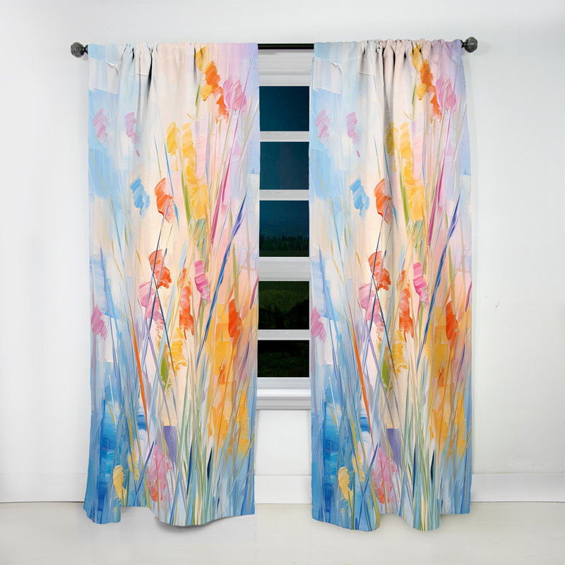 Eilidh jaune et rose Meadows Breeze I - rideau en velours traditionnel - obscurcissant - 1 panneau, L 52 po x L 63 po