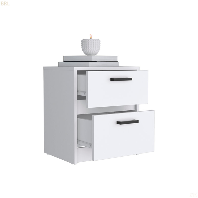 Table de chevet à carreaux, deux tiroirs, Blanc