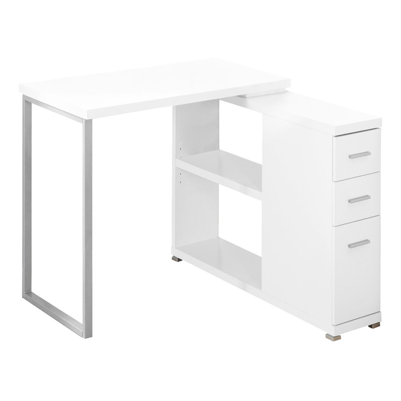 Bureau d'ordinateur, bureau personnel, coin, gauche, configuration à droite, tiroirs de rangement, forme en L, Blanc