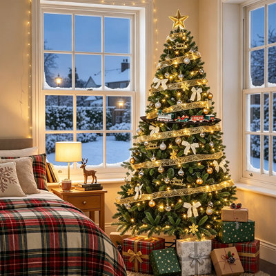 7.5FT  Pre Lit Christmas Tree with Music Train Decor Remote Controlled Xmas Tree