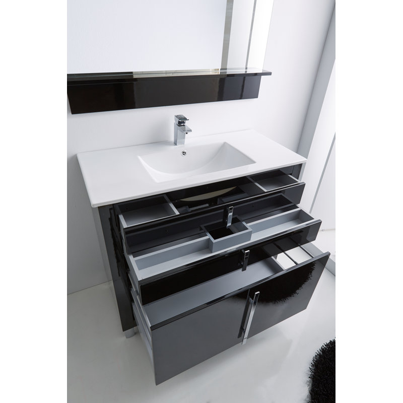Raley 35.5 " W Freestanding Standard Free Standing Single Double Single Vanity Bathroom Vanity With Top, Black