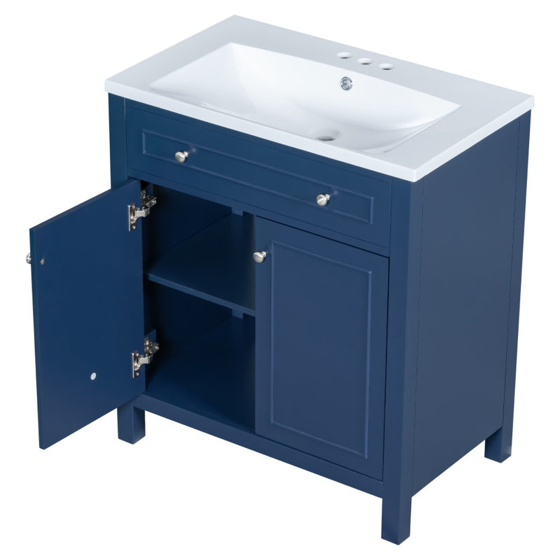 Armoire de meuble-lavabo 30 po avec comptoir d'évier, armoire de rangement pour salle de bain avec 2 portes et tablette réglable