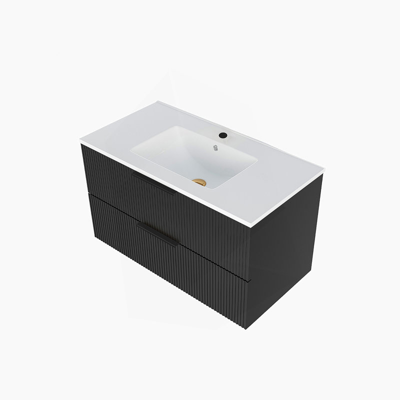Meuble-lavabo 36 po avec lavabo en céramique, Noir mat
