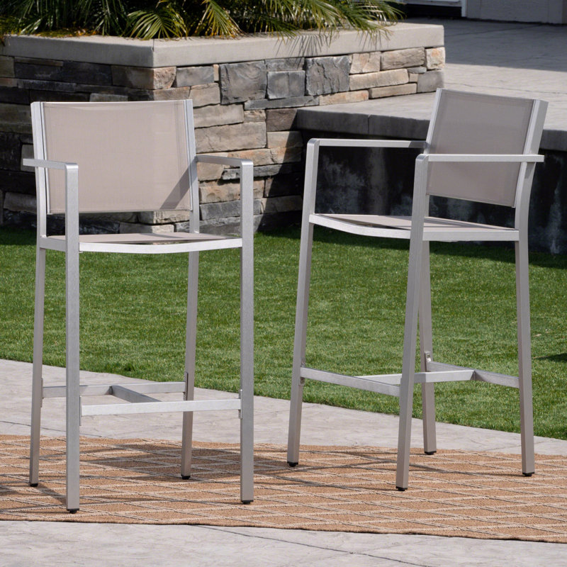 Ensemble de 2 tabourets de bar d'extérieur en tissu maillé gris avec structure en aluminium antirouille