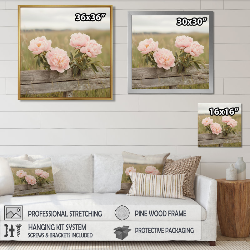 Photo de pivoines dans le cheval Paddock I - pivoines, art mural pour le salon, H 16 po x l 16 po, Argent argent