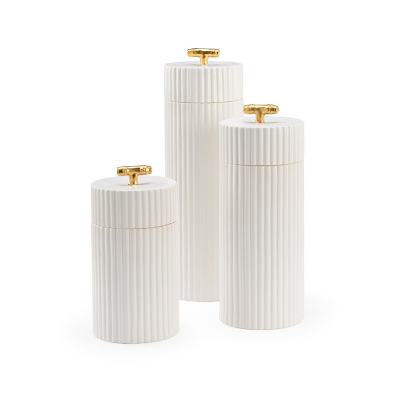 Ensemble de 3 pots en céramique, Blanc / Doré