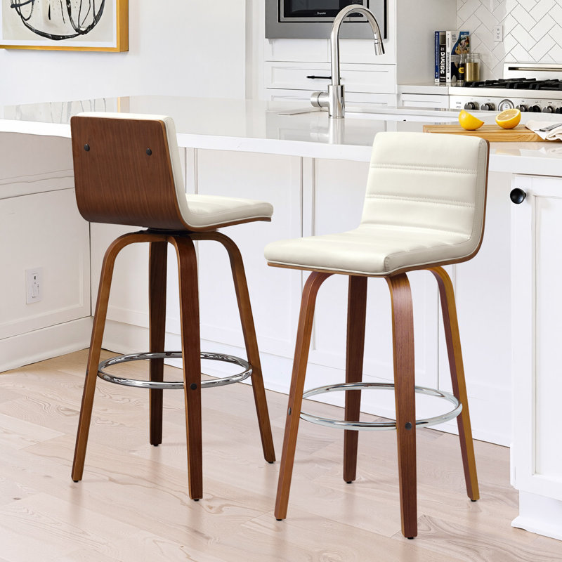 65 CM Swivel Bar Stools With Back Faux Leather Upholstered, Beige, 2