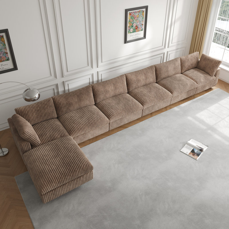 Canapé modulaire rembourré avec repose-pieds 7 pièces 7 pièces, Fausse fourrure brune Ricoeur
