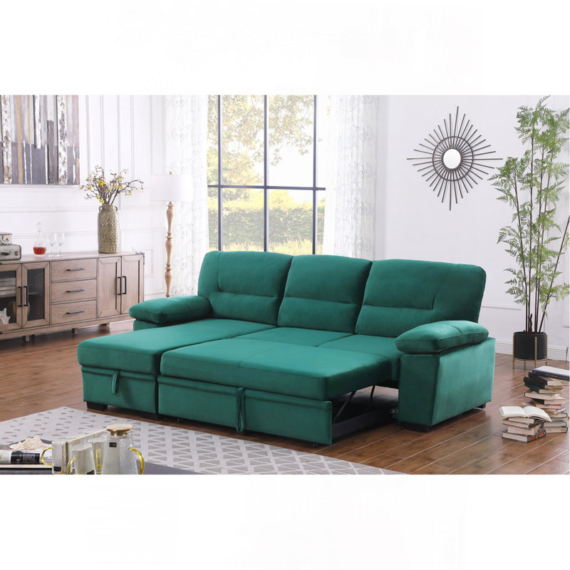 Canapé-lit modulaire réversible 97,5 po en velours vert, Velours vert
